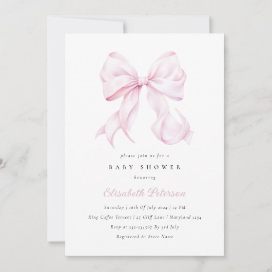 Invitation Baby shower bébé Pink Bow (Devant)