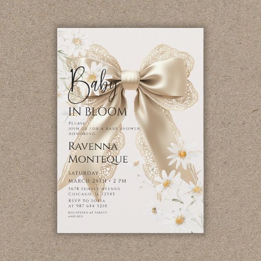 Invitation Baby Shower Bébé Préparé en Fleur Ruban