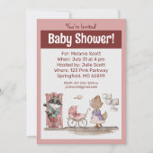 Invitation Baby shower Bébé rose mignon Buggy (Devant)