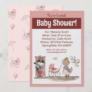 Invitation Baby shower Bébé rose mignon Buggy