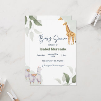 Invitation Baby shower bébé - Safari Animaux