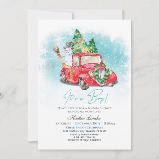 Invitation baby shower bébé snowman (Devant)