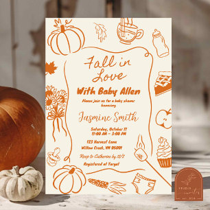 Invitation Baby Shower Bébé Tombe amoureux Dessiné à la Main