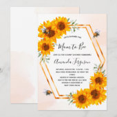 Invitation Baby shower bebe tournesol rose blanche or (Devant / Derrière)