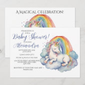 Invitation Baby shower bébé Unicorn garçon (Devant / Derrière)