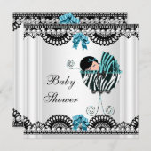 Invitation Baby shower Bébé Zebra Garçon noir blanc bleu (Devant / Derrière)