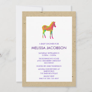 Invitation Baby Shower Bébé Zèbre Couleurs Néon