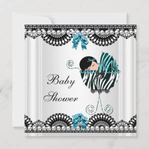 Invitation Baby Shower Bébé Zèbre Garçon Noir Blanc Bleu