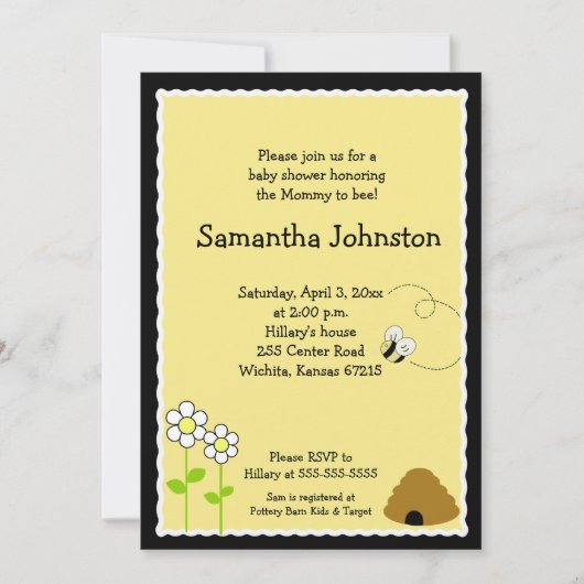 Invitation Baby shower Bee Happy Bumblebee (Devant)