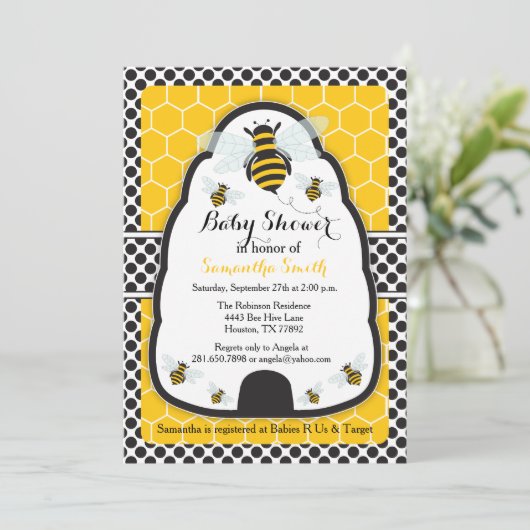 Invitation Baby shower Bee Hive/Invitation d'anniversaire (Debout devant)