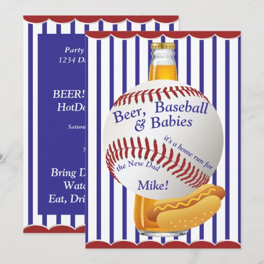 Invitation Baby shower Beer Baseball et Baby Daddy (Devant / Derrière)
