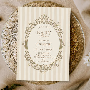 Invitation Baby shower beige élégant vintage doux