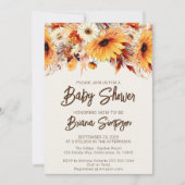 Invitation Baby shower beige floral automne (Devant)