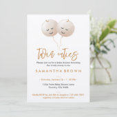 Invitation Baby shower beige mignon Balloon Twins (Debout devant)