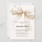 Invitation Baby shower beige neutre pour le genre Bow (Devant)