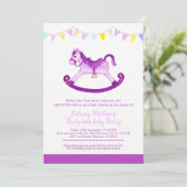 Invitation Baby shower Belé violet cheval à bascule rencontré (Debout devant)
