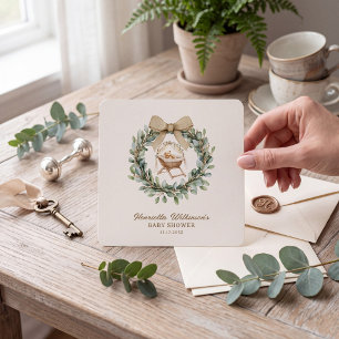 Invitation Baby Shower berceau aquarelle eucalyptu