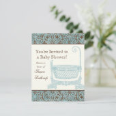 Invitation baby shower - Berceau Brown bleu (Debout devant)