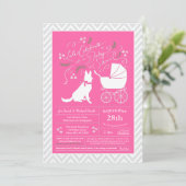 Invitation Baby shower berger allemand chien français rose fi (Debout devant)