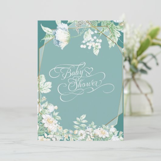 Invitation Baby shower | Berries Fleurs sauvages turquoises g (Debout devant)
