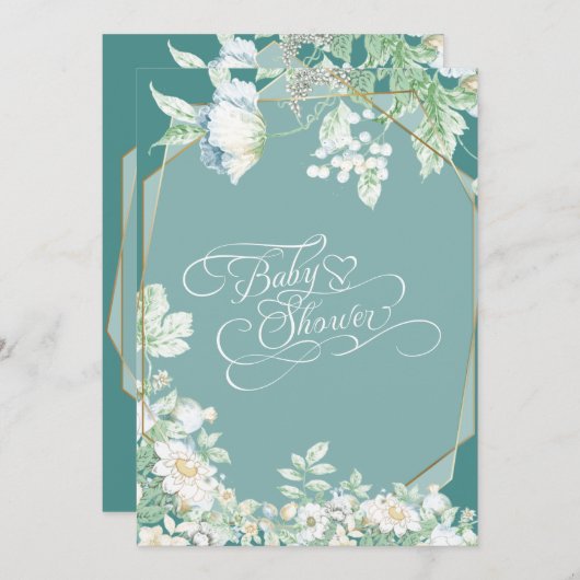 Invitation Baby shower | Berries Fleurs sauvages turquoises g (Devant / Derrière)