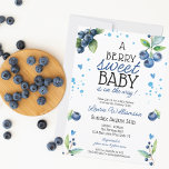 Invitation Baby shower Berry Sweet Blueberry<br><div class="desc">Cette invitation au baby shower aux bleuets est parfaite pour célébrer l'arrivée d'un "Berry Sweet Baby". Le design se compose de délicats bleuets d'aquarelle, créant une atmosphère charmante et fantaisiste. L'invitation impressionne vos invités et donne le ton d'une fête délicieuse. C'est très populaire pour le baby shower garçon célébrant tout...</div>