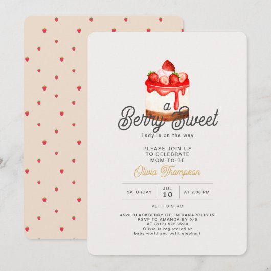 Invitation Baby shower Berry Sweet Strawberry (Devant / Derrière)