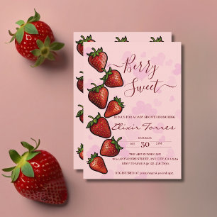 Invitation Baby shower Berry Sweet Strawberry Hearts