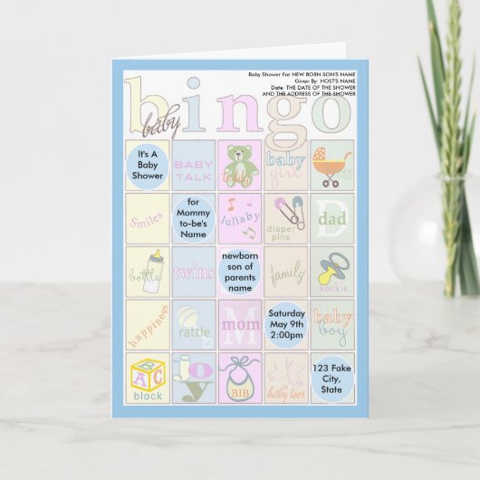 Invitation baby shower Bingo (Devant)