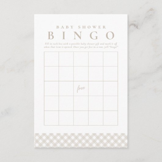 Invitation Baby shower bingo cute neutral gingham party card (Devant)