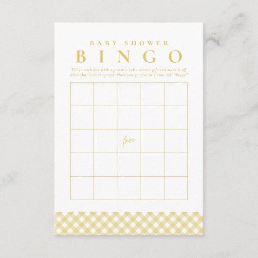 Invitation Baby shower bingo game cute yellow gingham card (Devant)