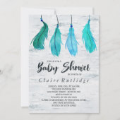 Invitation Baby shower Birch & Blue Feathers (Devant)