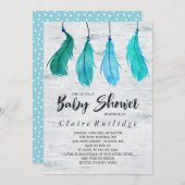 Invitation Baby shower Birch & Blue Feathers (Devant / Derrière)