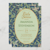 Invitation Baby shower Birds grenade vert Feuilles Morris (Devant / Derrière)