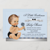 Invitation Baby shower Black Blue Little Man (Devant / Derrière)