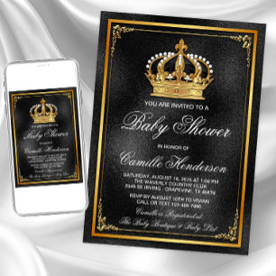 Invitation Baby shower Black Gold Prince