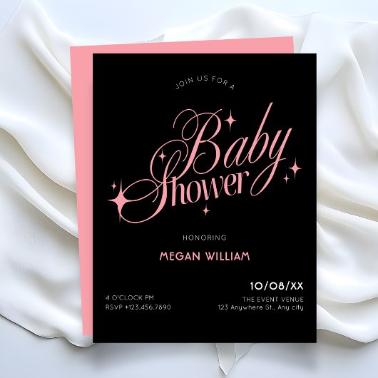 Invitation Baby shower Black Pink