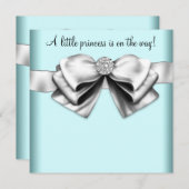 Invitation Baby shower Black Turquoise Blue Princess (Devant / Derrière)