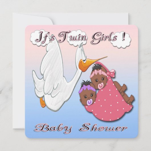 Invitation Baby shower Black Twin Girls (Devant)