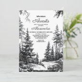 Invitation Baby shower Black White Adventure Mountain (Debout devant)