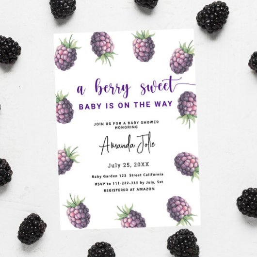 Invitation Baby shower Blackberry aquarelle