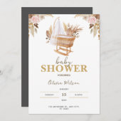 Invitation Baby shower blanc à l'aquarelle (Devant / Derrière)