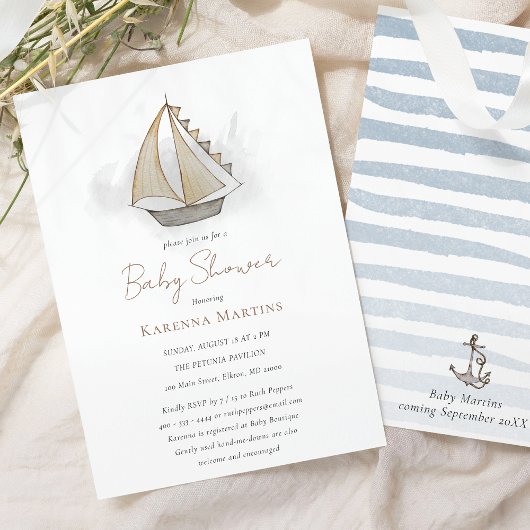 Invitation Baby shower blanc aventure nautique