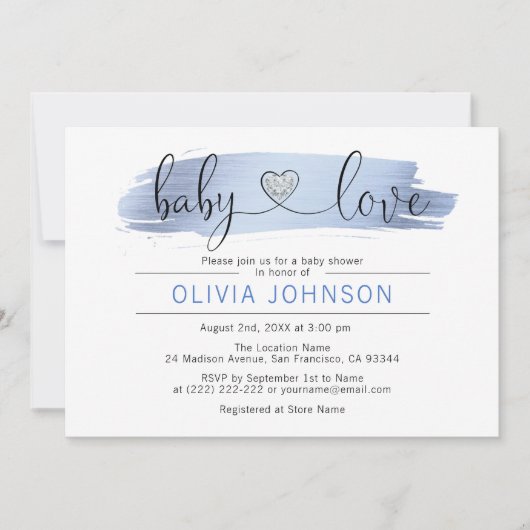 Invitation Baby shower blanc bleu personnalisé de GARÇON (Devant)