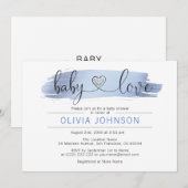 Invitation Baby shower blanc bleu personnalisé de GARÇON (Devant / Derrière)