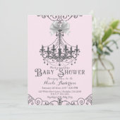 Invitation Baby shower blanc clair rose et argenté (Debout devant)
