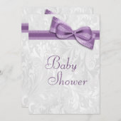 Invitation Baby shower blanc Damas et flou pourpre (Devant / Derrière)