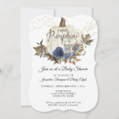 Invitation Baby shower blanc de Citrouille bleu floral de Nav (Devant)