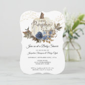 Invitation Baby shower blanc de Citrouille bleu floral de Nav (Debout devant)
