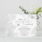 Invitation Baby shower blanc de flocon d'argent neutre genre (Debout devant)